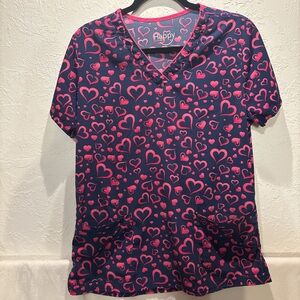 Women's Heart Print Short Sleeve Top - Pink and Blue